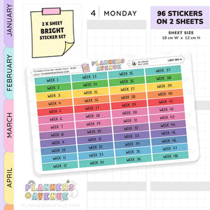 52 Weeks of Year Header Planner Stickers (Set of 2)