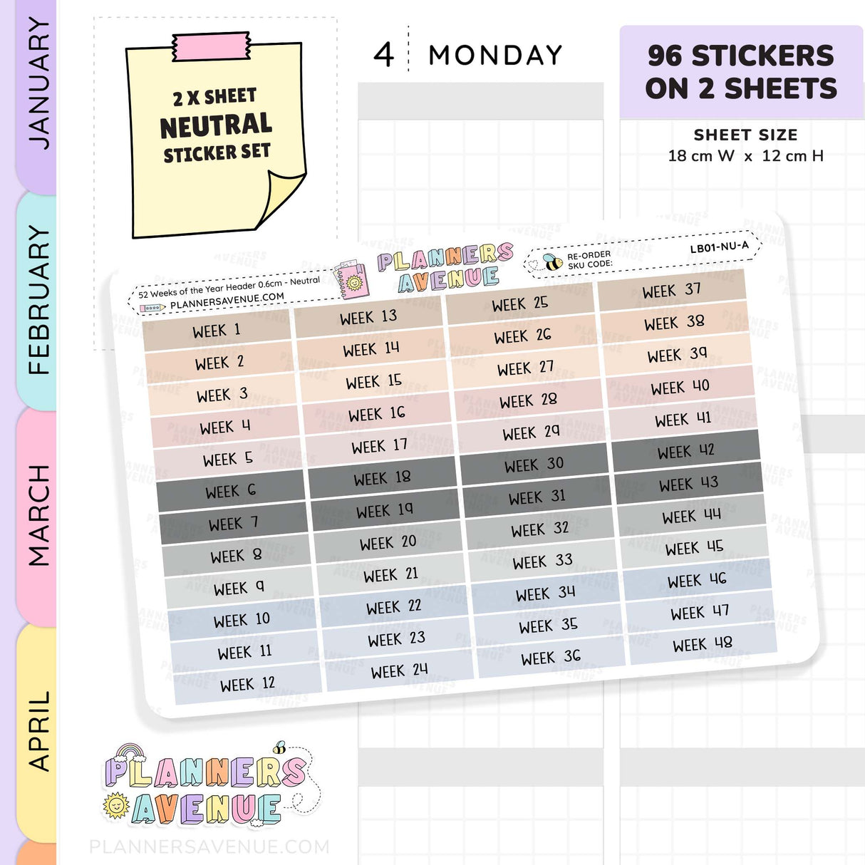 52 Weeks of Year Header Planner Stickers (Set of 2)