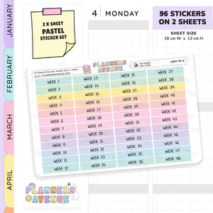 52 Weeks of Year Header Planner Stickers (Set of 2)
