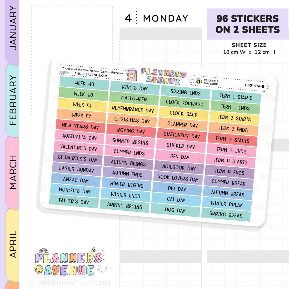 52 Weeks of Year Header Planner Stickers (Set of 2)