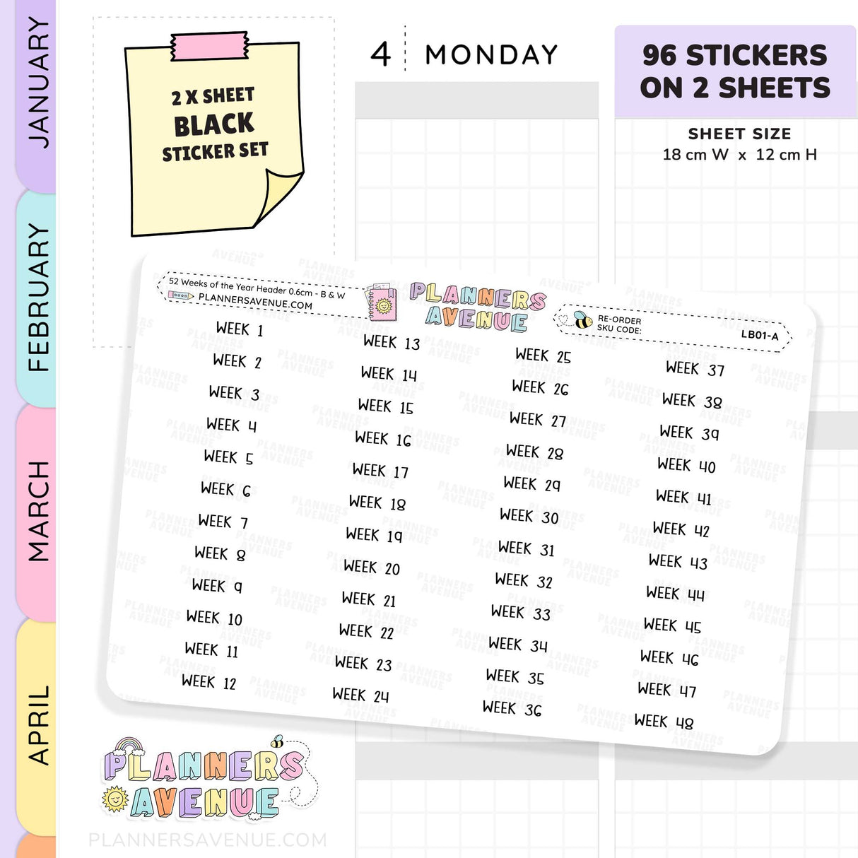 52 Weeks of Year Header Planner Stickers (Set of 2)