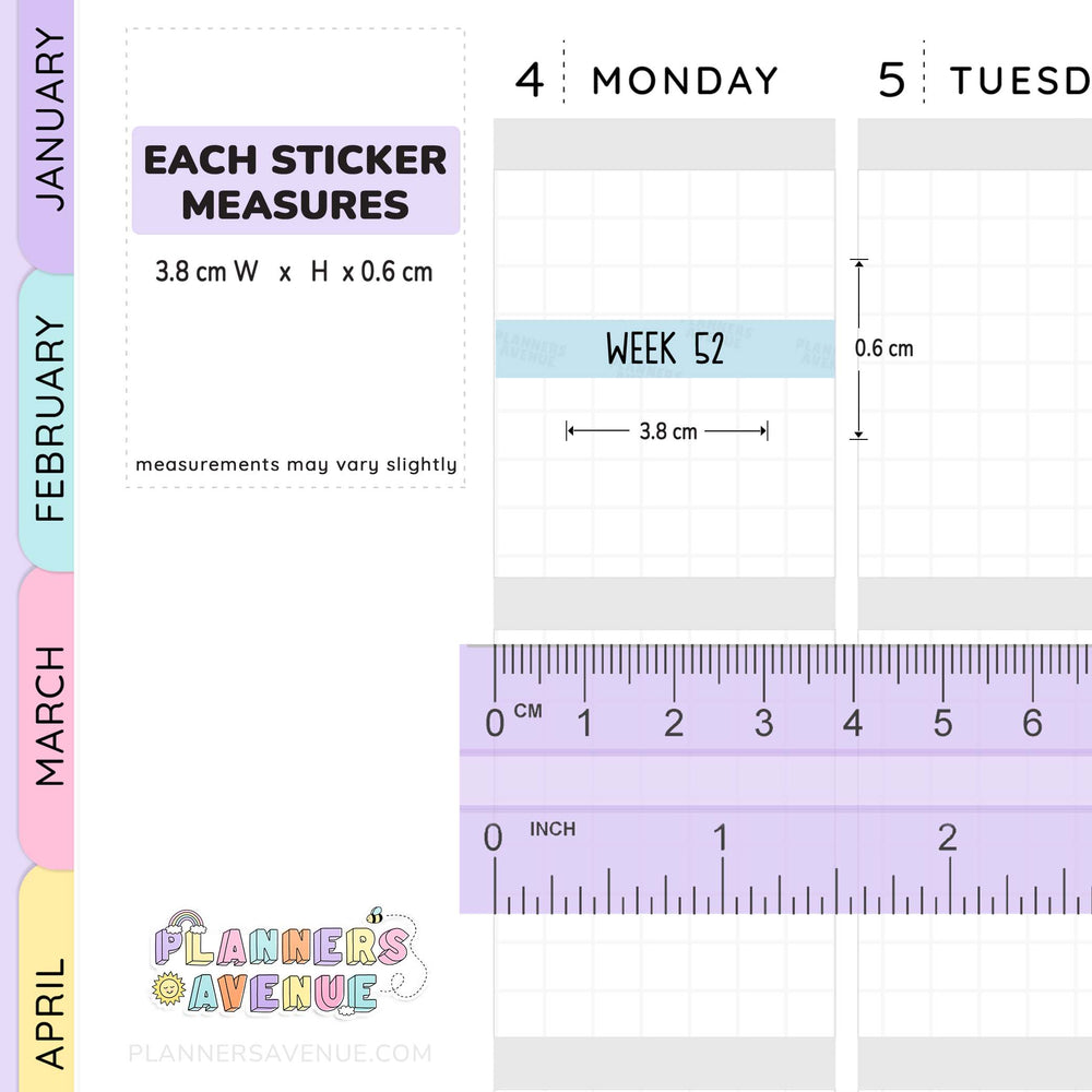52 Weeks of Year Header Planner Stickers (Set of 2)