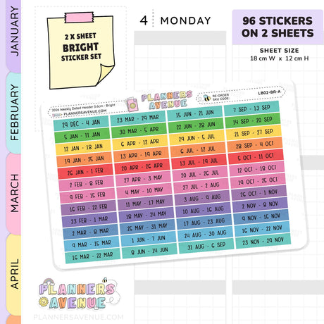 2026 Weekly Dated Header Planner Stickers (2 Sticker Sheet Set)