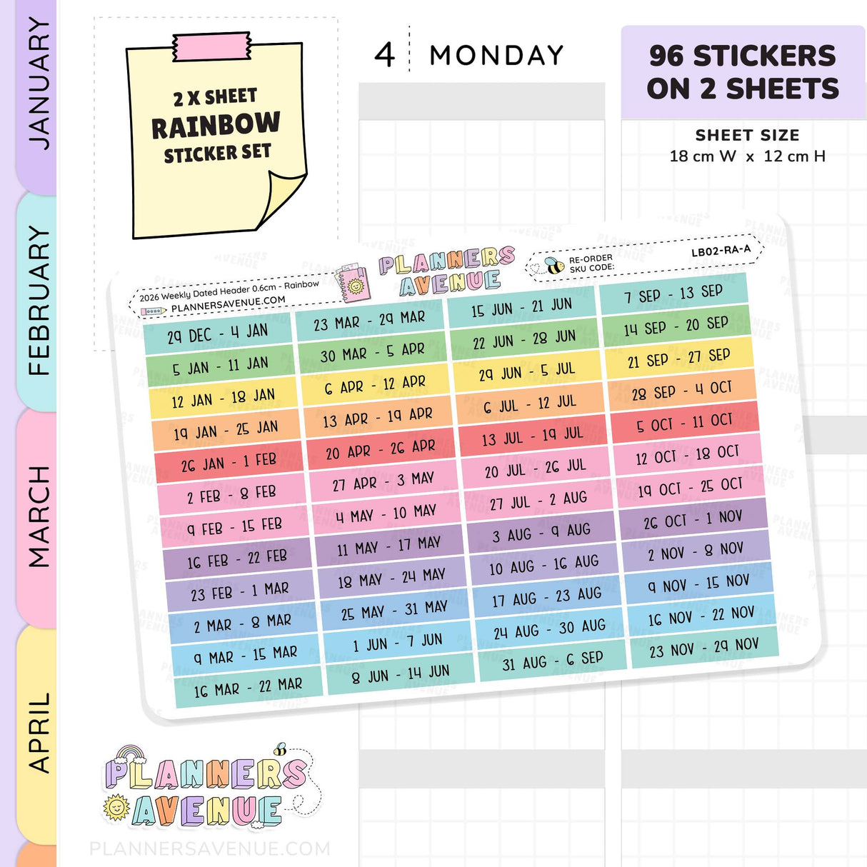 2026 Weekly Dated Header Planner Stickers (2 Sticker Sheet Set)