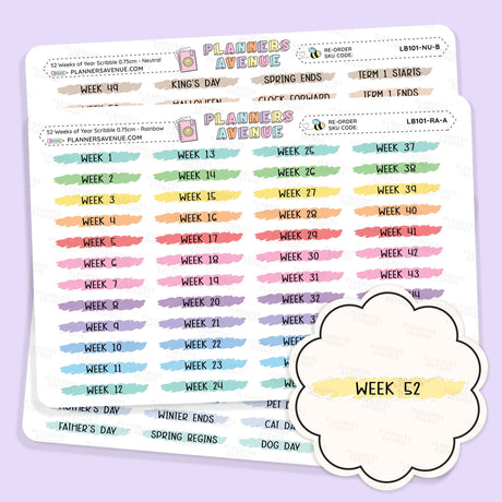 52 Weeks of Year Scribbles Stickers