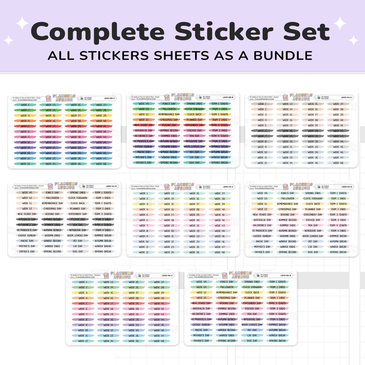 52 Weeks Year Scribble Sticker labels bundle set