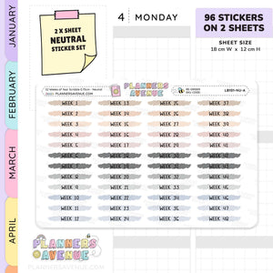 52 Weeks of Year Scribble Stickers (Set of 2 sheets)