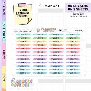 52 Weeks of Year Scribble Stickers (Set of 2 sheets)