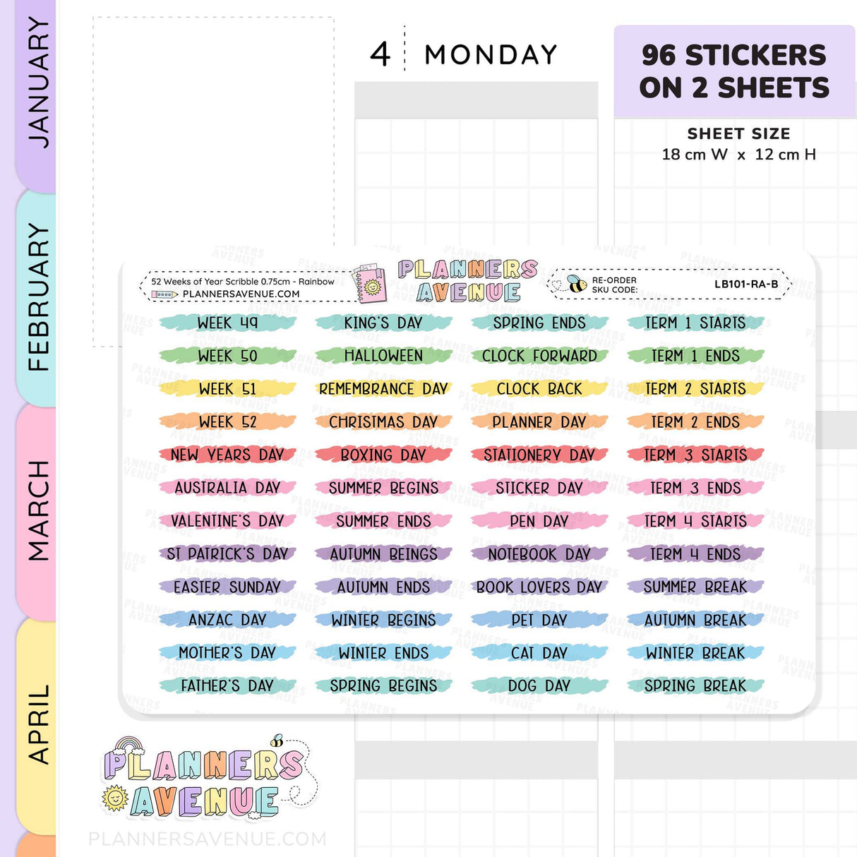 52 Weeks of Year Scribble Stickers (Set of 2 sheets)