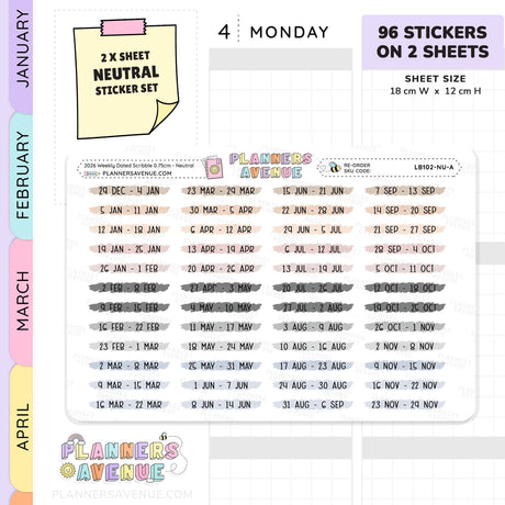 2026 Weekly Dated Scribble Stickers (2 Sticker Sheet Set)