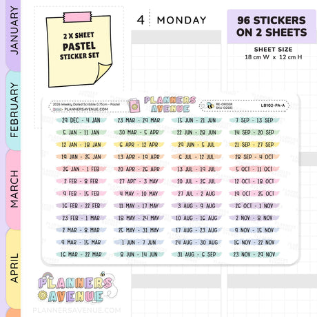 2026 Weekly Dated Scribble Stickers (2 Sticker Sheet Set)