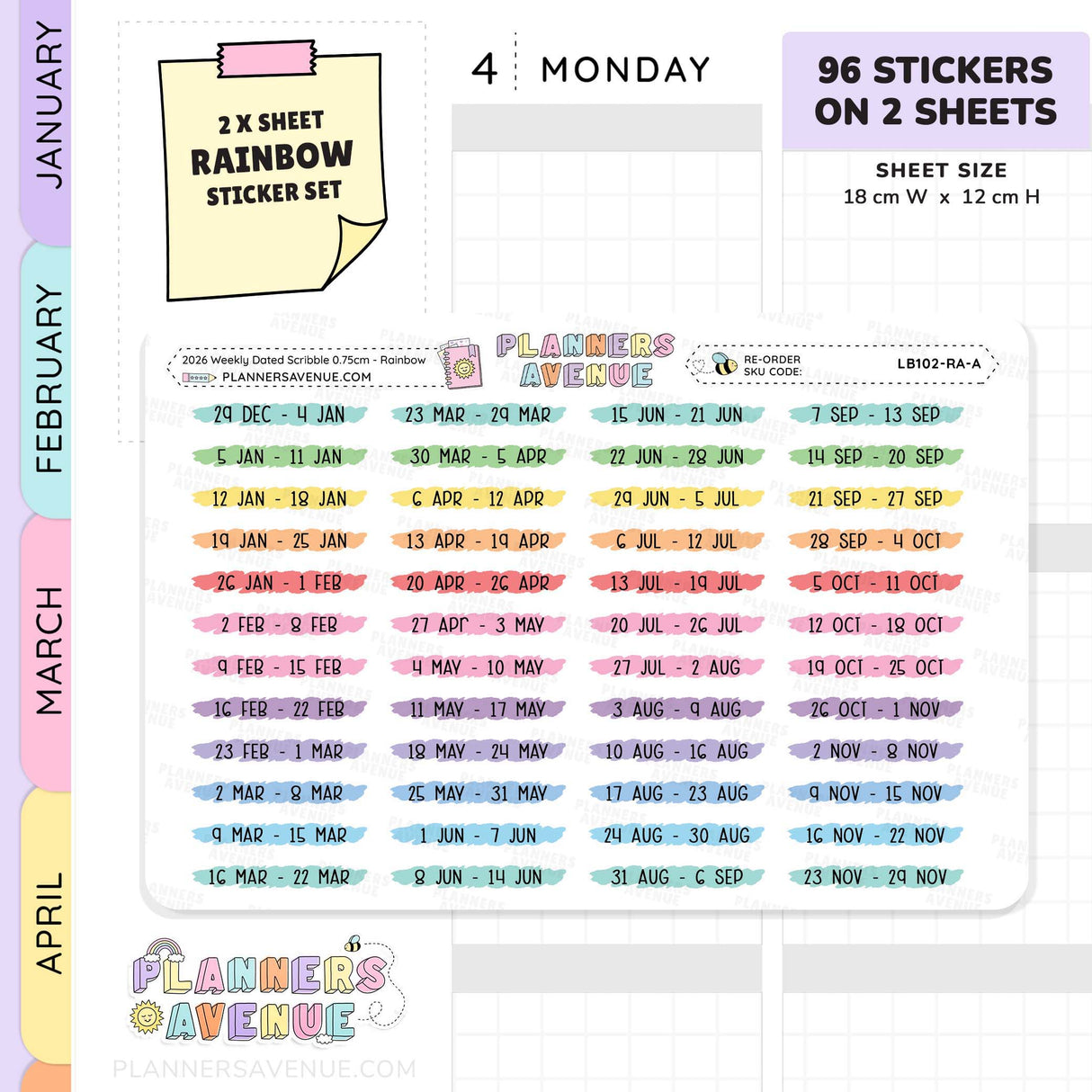 2026 Weekly Dated Scribble Stickers (2 Sticker Sheet Set)