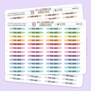 This Week Scribble Stickers stickers from Planner Avenue, featuring pastel watercolor in green, yellow, orange, red, pink, purple, and blue.