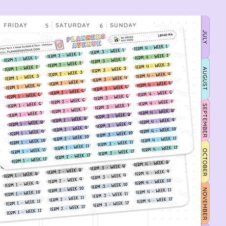 School Term Weeks Scribble Stickers