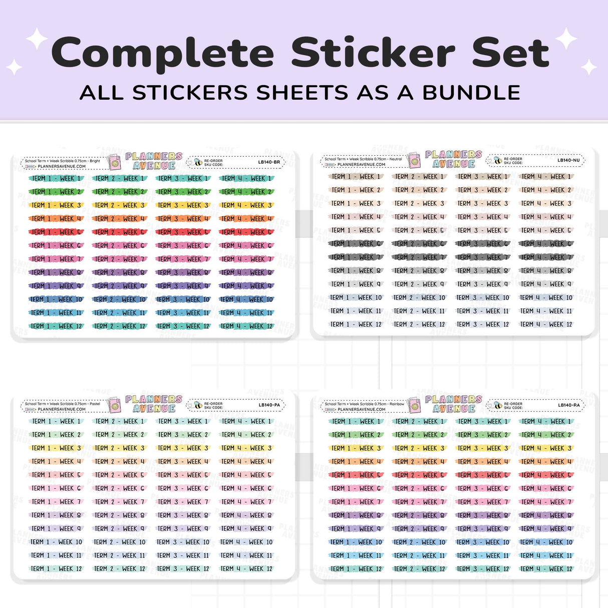 School Term Weeks Scribble Stickers