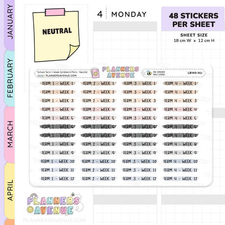 School Term Weeks Scribble Stickers
