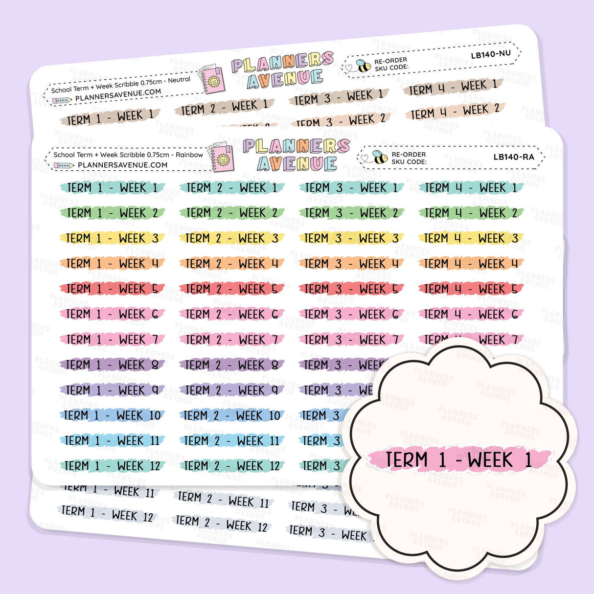 School Term Weeks Scribble Header Stickers