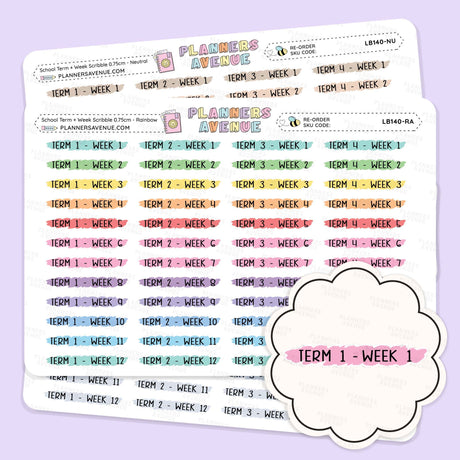 School Term Weeks Scribble Header Stickers