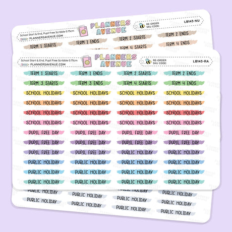 School Term Start & End Scribble Stickers