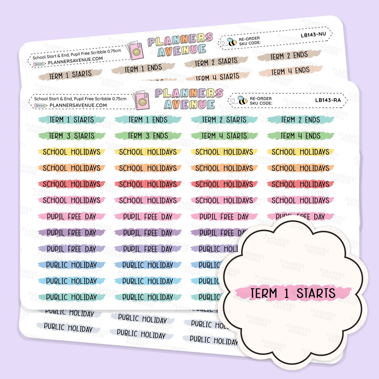 School Term Start & End Scribble Stickers
