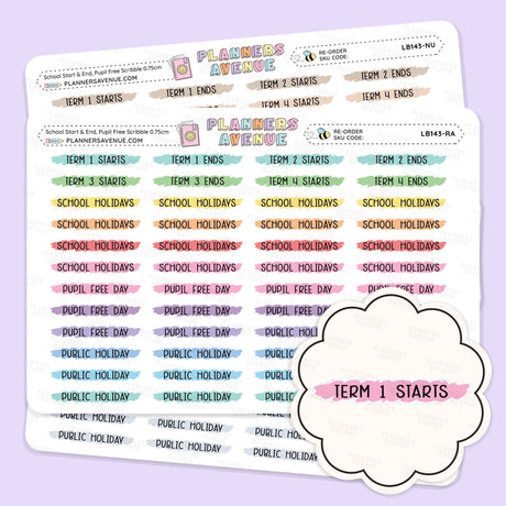 School Term Start & End Scribble Stickers