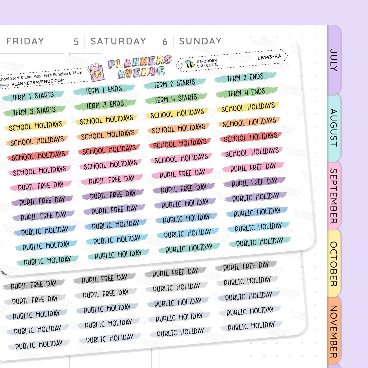 School Term Start & End Scribble Stickers