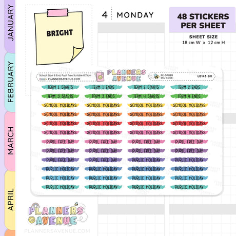 School Term Start & End Scribble Stickers