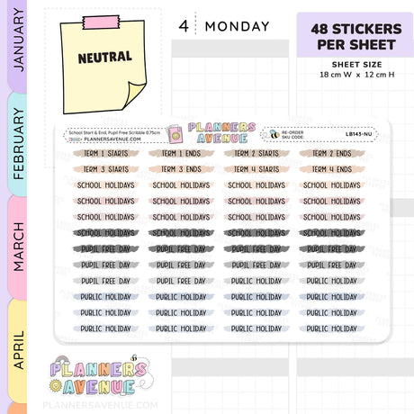 School Term Start & End Scribble Stickers