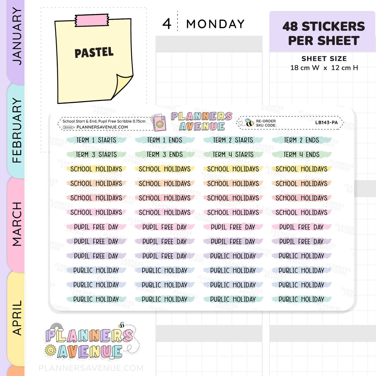 School Term Start & End Scribble Stickers