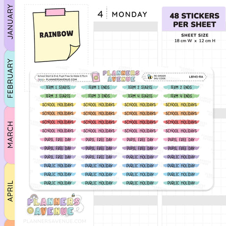 School Term Start & End Scribble Stickers