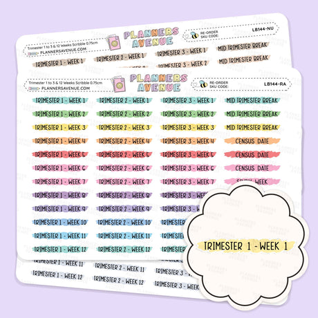 Trimester 1 to 3 with 12 Weeks Scribble Stickers