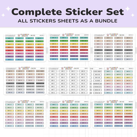 52 Weeks of Year Banner Flag Stickers (Set of 2 sheets)