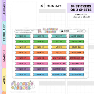 52 Weeks of Year Banner Flag Stickers (Set of 2 sheets)