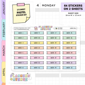 52 Weeks of Year Banner Flag Stickers (Set of 2 sheets)