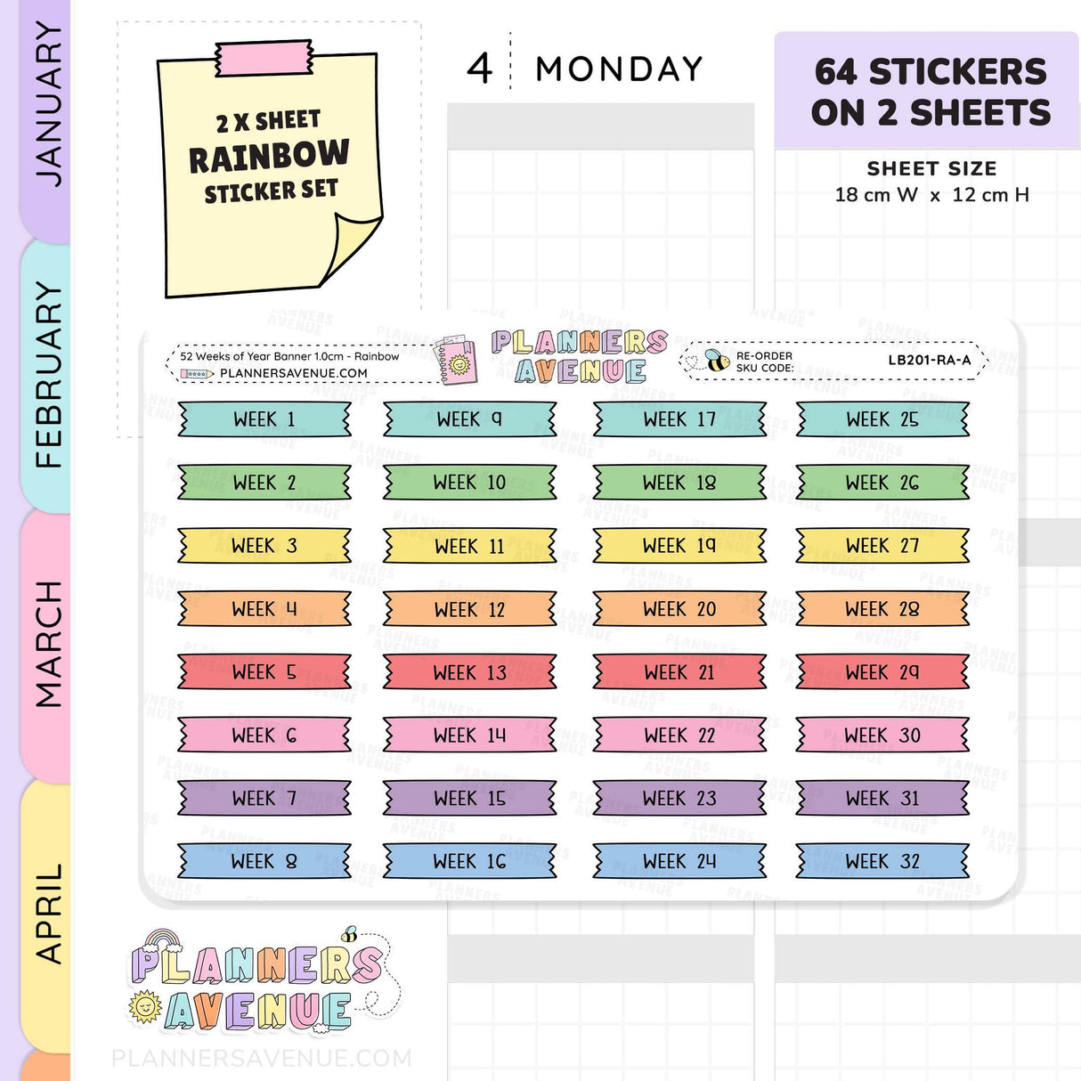 52 Weeks of Year Banner Flag Stickers (Set of 2 sheets)
