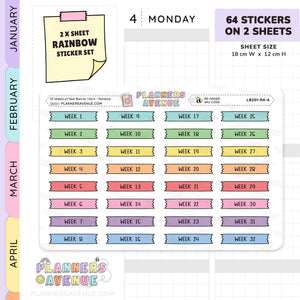 52 Weeks of Year Banner Flag Stickers (Set of 2 sheets)