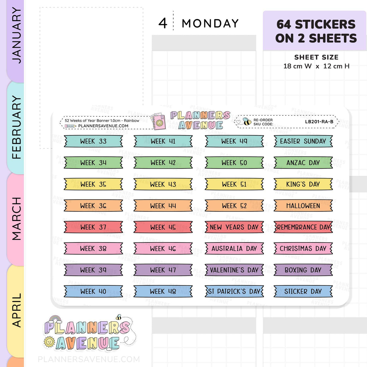 52 Weeks of Year Banner Flag Stickers (Set of 2 sheets)