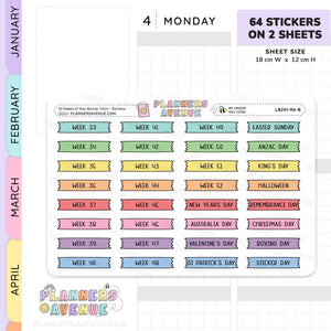 52 Weeks of Year Banner Flag Stickers (Set of 2 sheets)