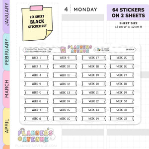 52 Weeks of Year Banner Flag Stickers (Set of 2 sheets)