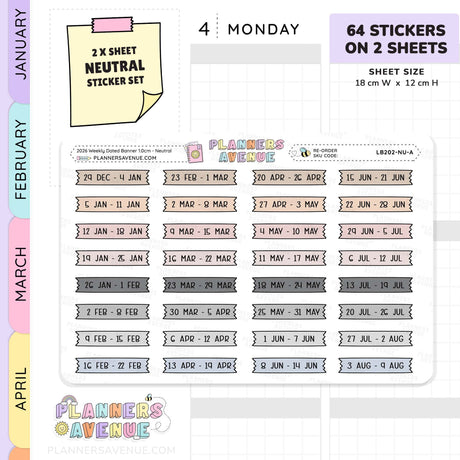 2026 Weekly Dated Banner Flag Stickers (2 Sticker Sheet Set)