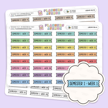 Semester 1 & 2 with Week 1–24 Banner Flag Stickers