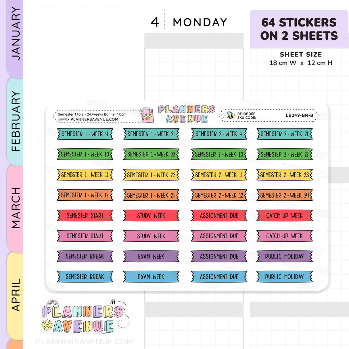 Semester 1 & 2 with Week 1–24 Banner Flag Stickers