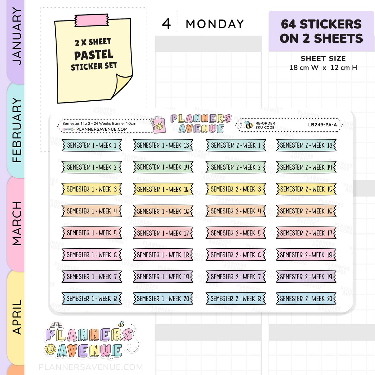 Semester 1 & 2 with Week 1–24 Banner Flag Stickers