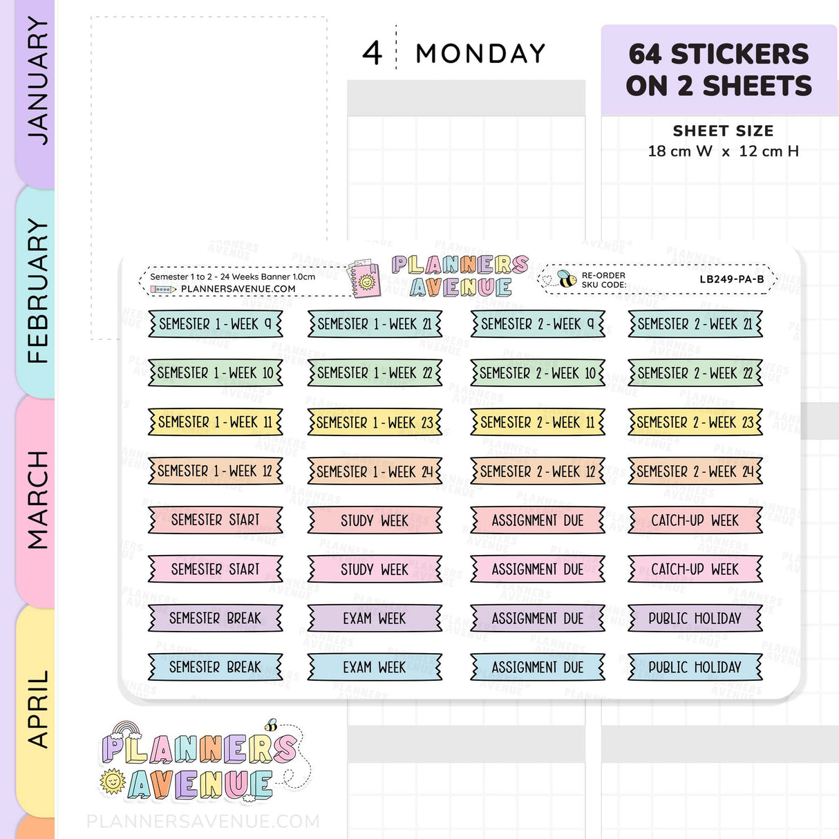 Semester 1 & 2 with Week 1–24 Banner Flag Stickers
