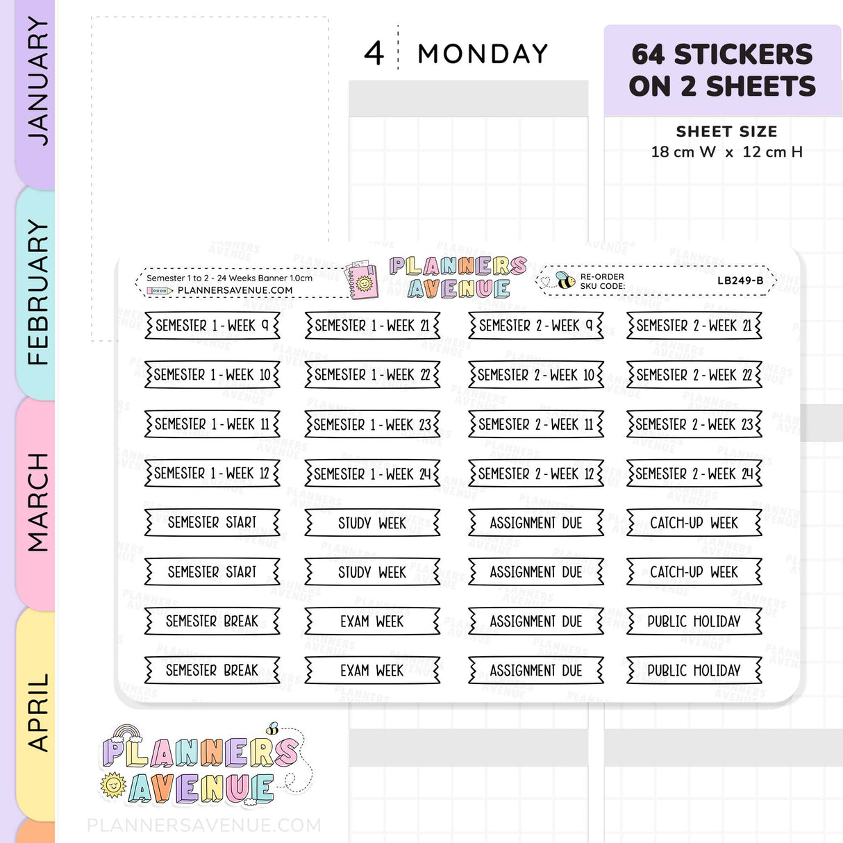Semester 1 & 2 with Week 1–24 Banner Flag Stickers