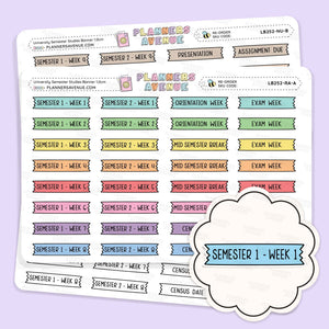 University Semester Banner Flag Stickers Set