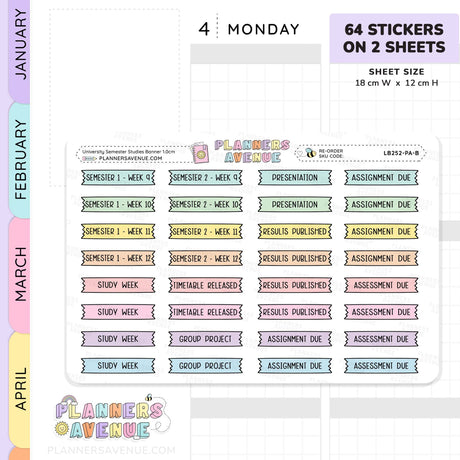 University Semester Banner Flag Stickers