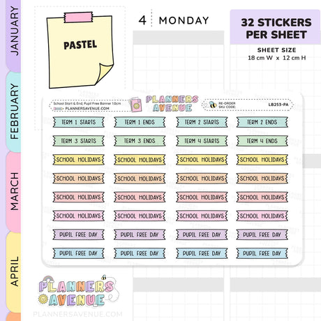 School Term Start & End Banner Flag Stickers