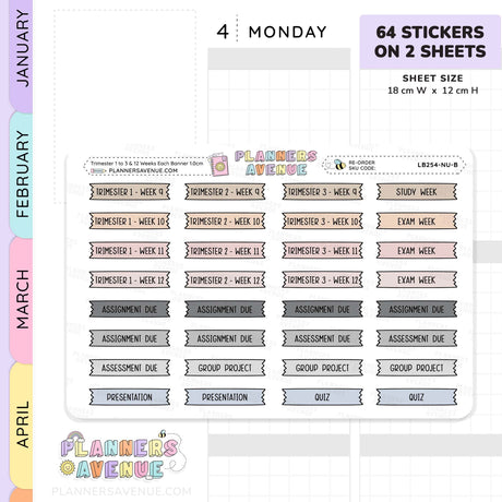 Trimester 1 to 3 with 12 Weeks Banner Flag Stickers