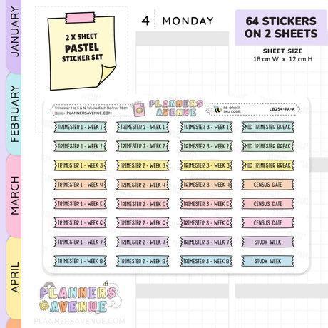 Trimester 1 to 3 with 12 Weeks Banner Flag Stickers